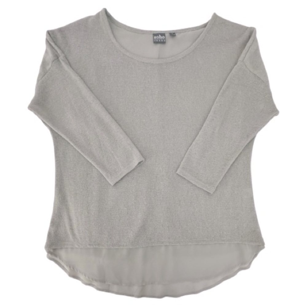 New York & Company | Elegant Scoop Neck Gray Top with Chiffon Hem | Size L | EUC